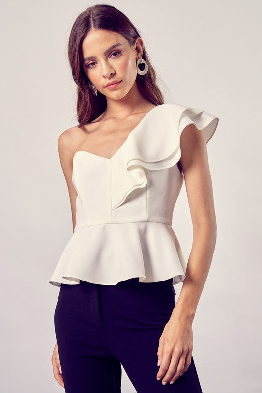 Jeanette - One Shoulder Ruffle Peplum Top