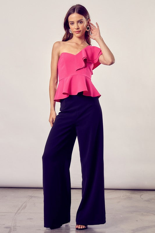 Jeanette - One Shoulder Ruffle Peplum Top