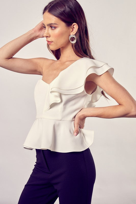 Jeanette - One Shoulder Ruffle Peplum Top