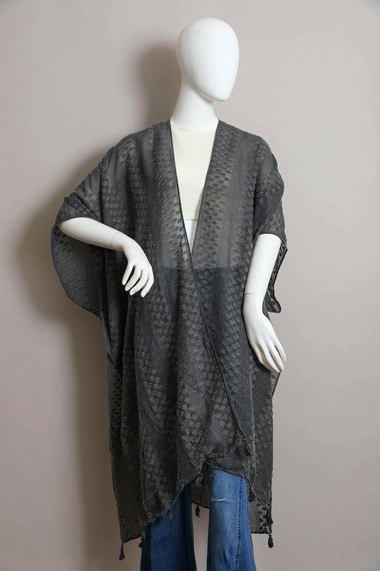 Trinity - Pom Trimmed Jacquard Kimono