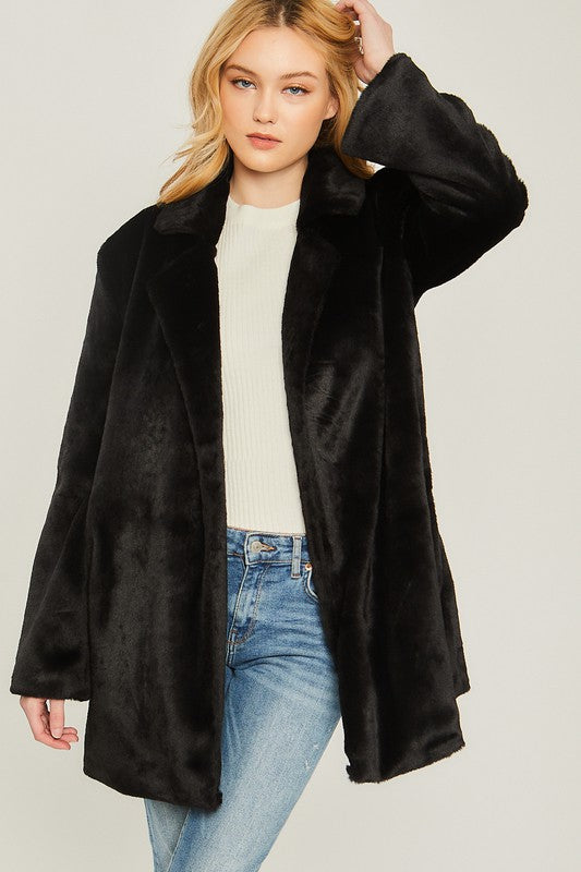 Kerri - Woven Solid Teddy Collar Coat