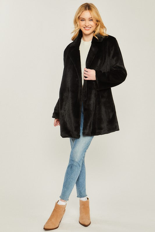 Kerri - Woven Solid Teddy Collar Coat