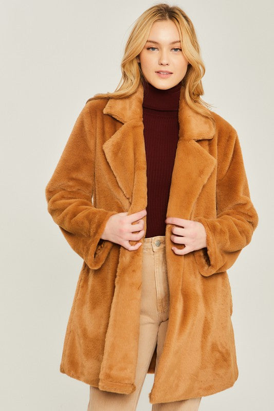 Kerri - Woven Solid Teddy Collar Coat