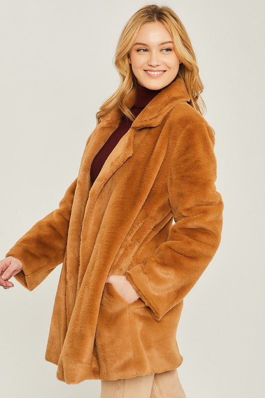 Kerri - Woven Solid Teddy Collar Coat