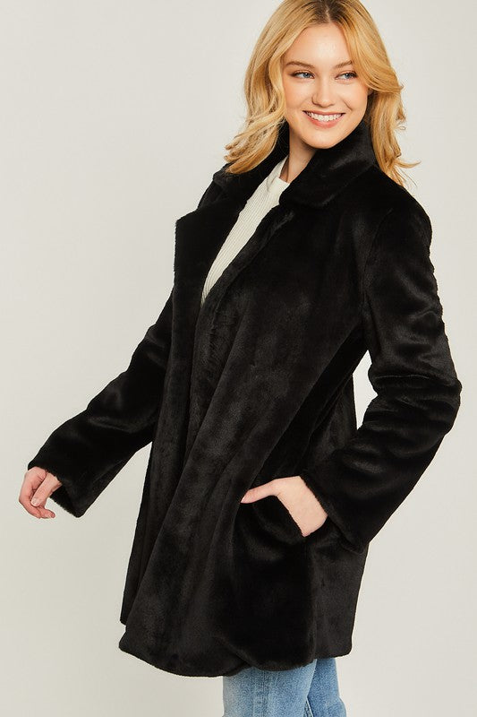 Kerri - Woven Solid Teddy Collar Coat