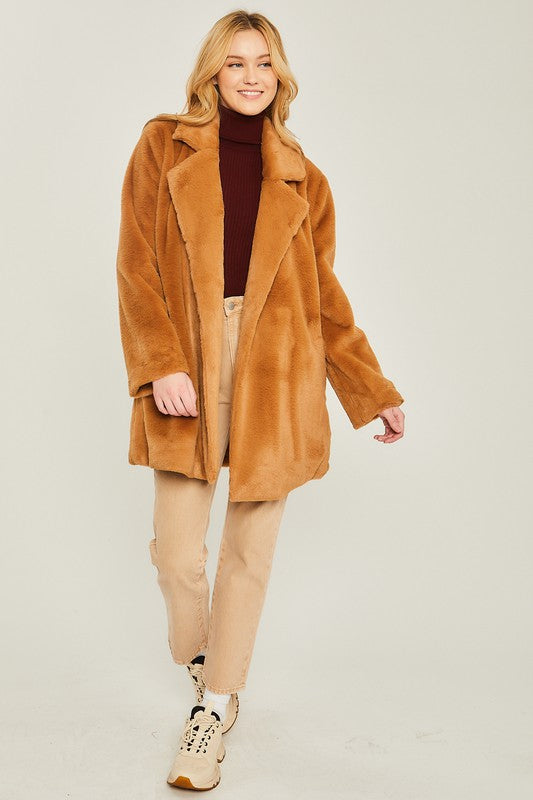 Kerri - Woven Solid Teddy Collar Coat