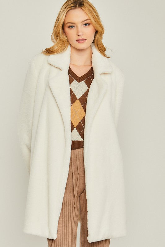 Kerri - Woven Solid Teddy Collar Coat