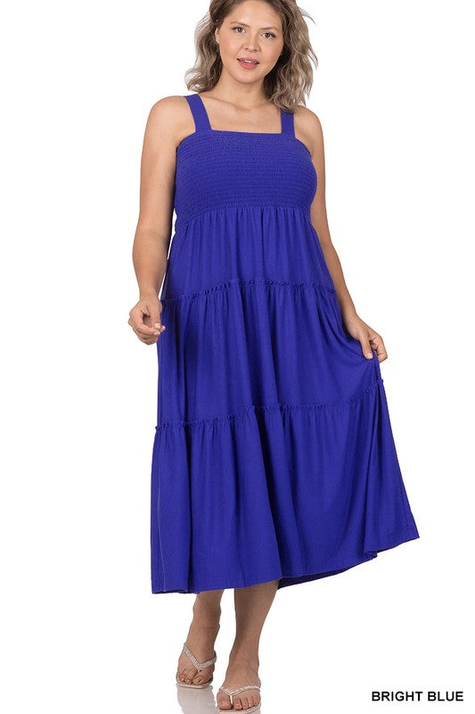 Melanie - Plus Sized Smocked Tiered Midi Dress