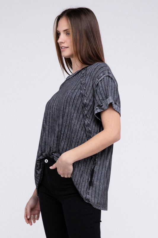 Sabrina - Ribbed Raglan Dolman Sleeve Boat-Neck Top