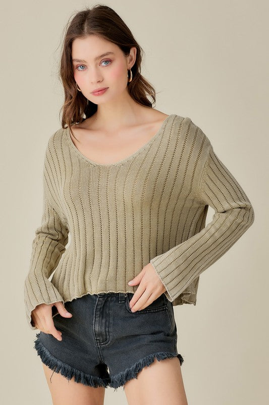 Juliet - V-Neck Washed Crop Sweater