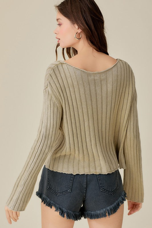 Juliet - V-Neck Washed Crop Sweater