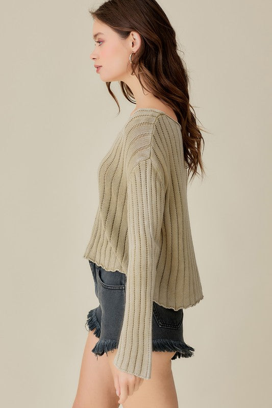 Juliet - V-Neck Washed Crop Sweater