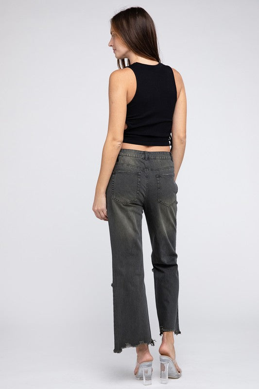 Brea - Distressed Vintage Washed Wide Leg Pants