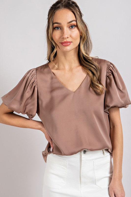 Amber - V-Neck Puff Sleeve Blouse Top