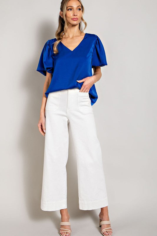 Amber - V-Neck Puff Sleeve Blouse Top