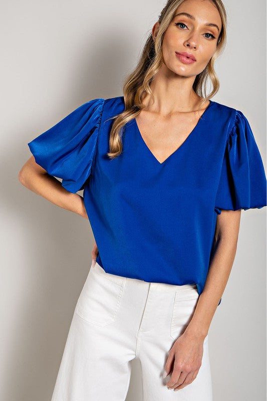 Amber - V-Neck Puff Sleeve Blouse Top