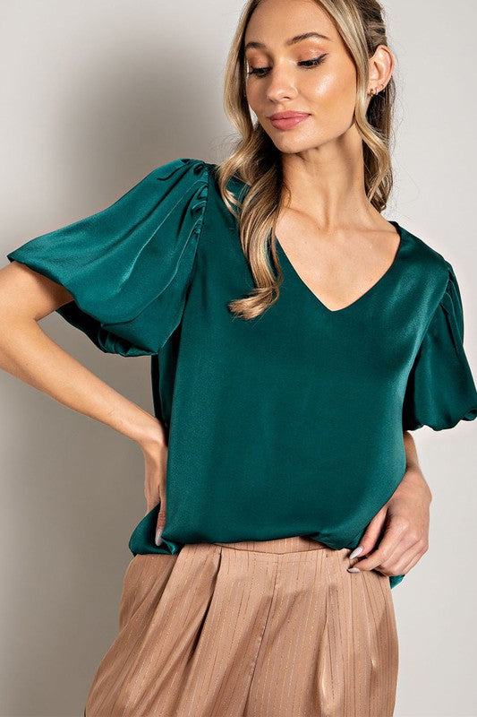 Amber - V-Neck Puff Sleeve Blouse Top