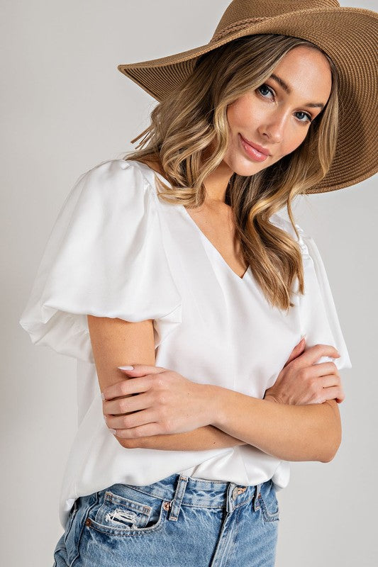 Amber - V-Neck Puff Sleeve Blouse Top