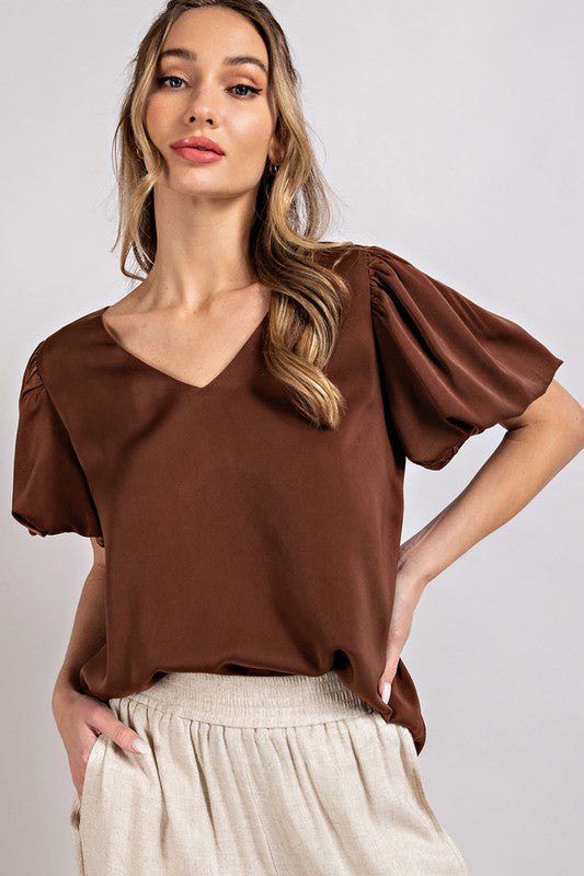 Amber - V-Neck Puff Sleeve Blouse Top