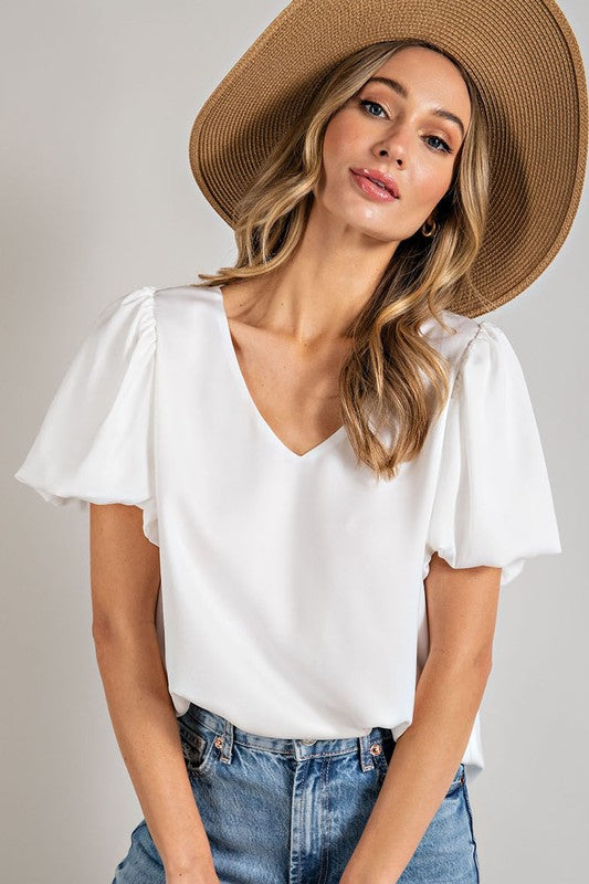 Amber - V-Neck Puff Sleeve Blouse Top