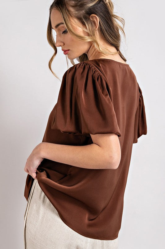 Amber - V-Neck Puff Sleeve Blouse Top