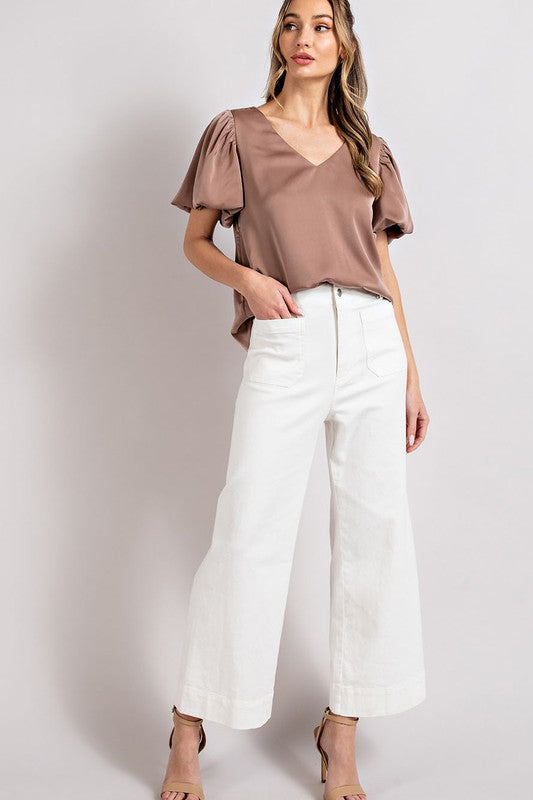 Amber - V-Neck Puff Sleeve Blouse Top