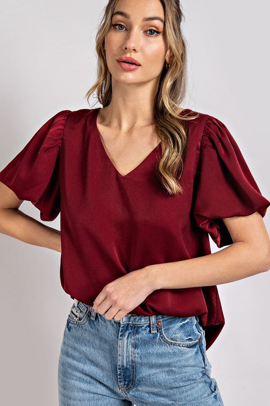 Amber - V-Neck Puff Sleeve Blouse Top