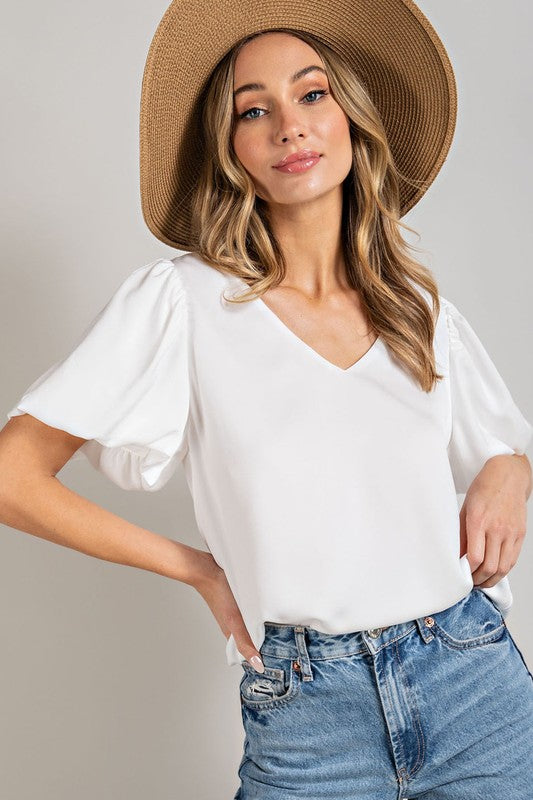 Amber - V-Neck Puff Sleeve Blouse Top