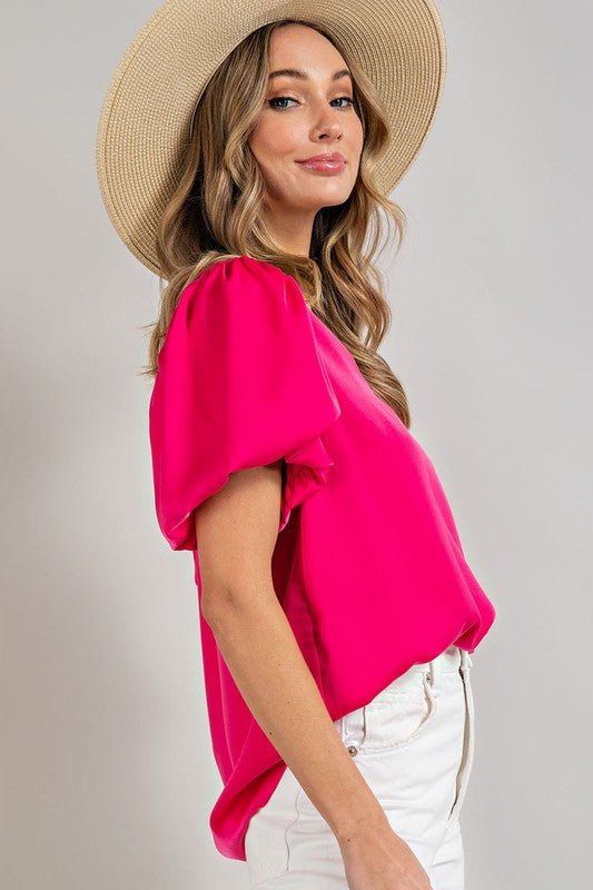 Amber - V-Neck Puff Sleeve Blouse Top