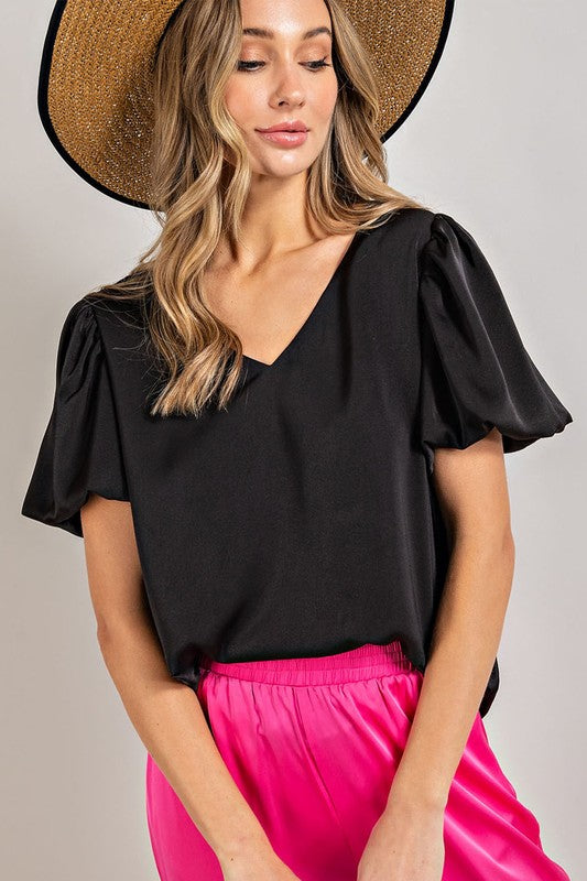 Amber - V-Neck Puff Sleeve Blouse Top