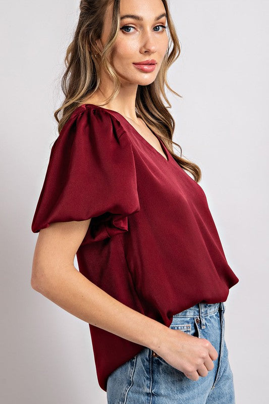 Amber - V-Neck Puff Sleeve Blouse Top