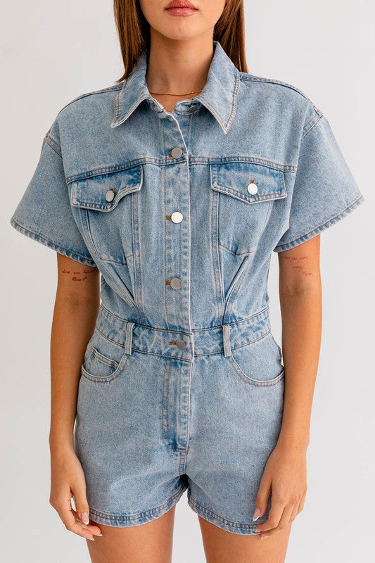 Brittany - Short Sleeve Denim Romper