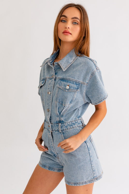 Brittany - Short Sleeve Denim Romper