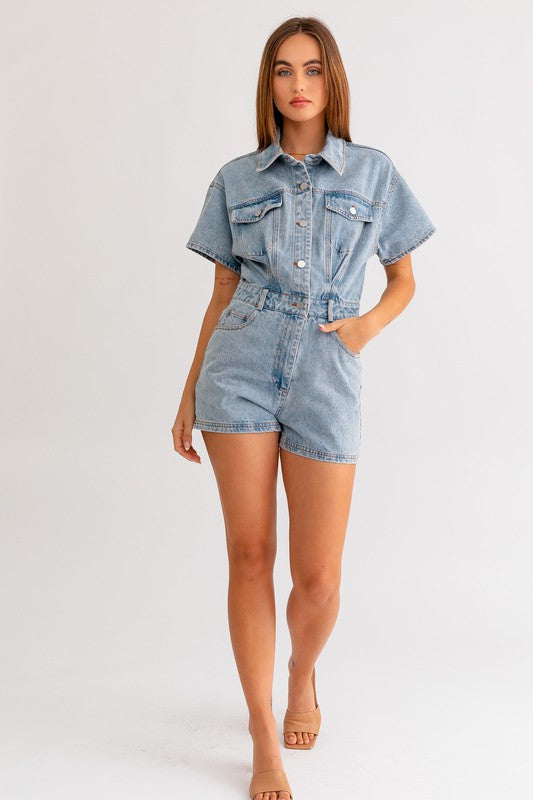 Brittany - Short Sleeve Denim Romper