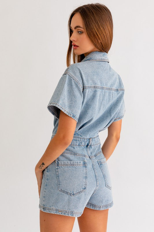 Brittany - Short Sleeve Denim Romper