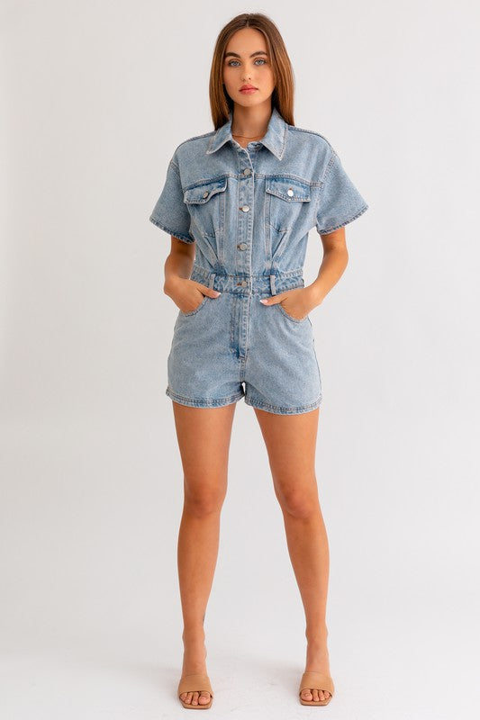 Brittany - Short Sleeve Denim Romper