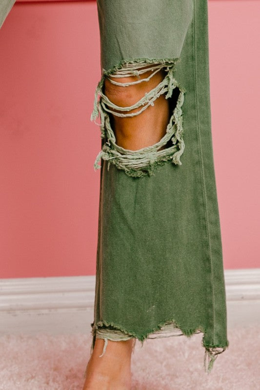 Brea - Distressed Vintage Washed Wide Leg Pants