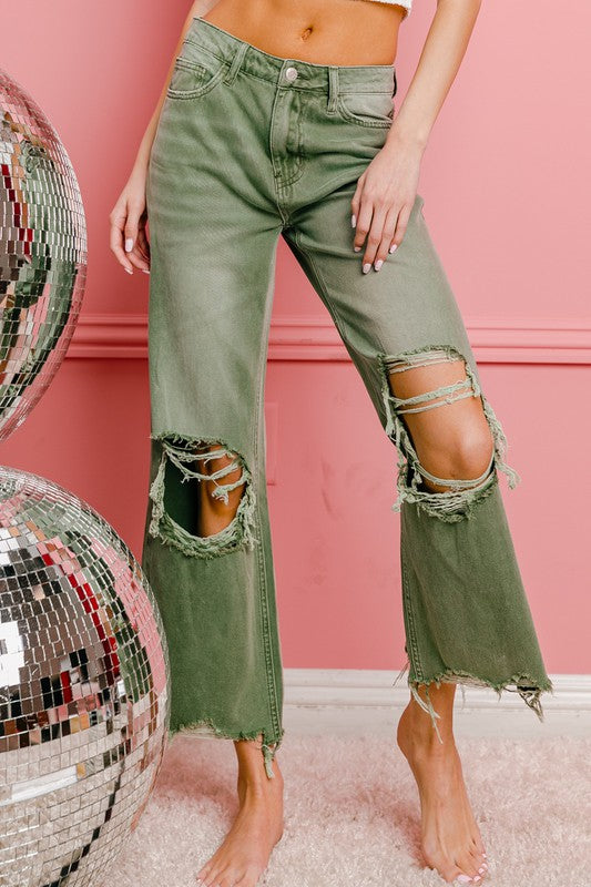 Brea - Distressed Vintage Washed Wide Leg Pants