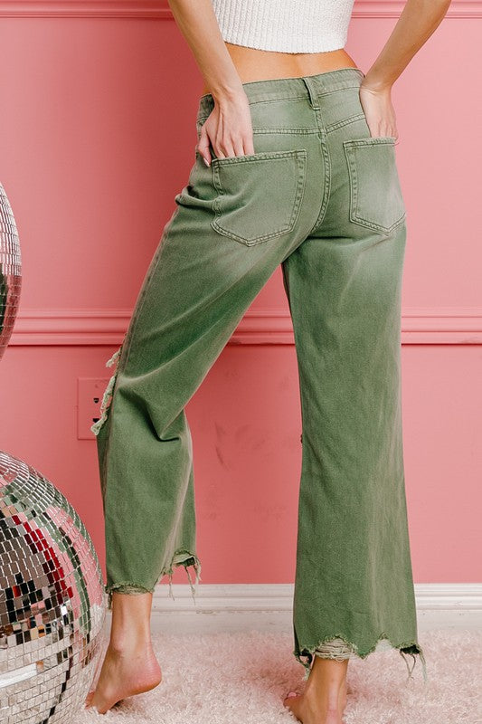 Brea - Distressed Vintage Washed Wide Leg Pants