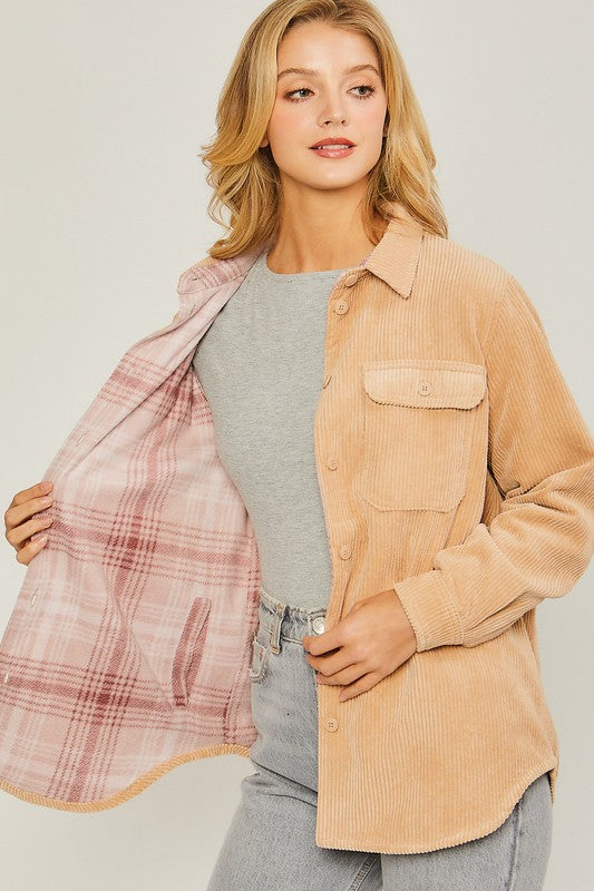 Alyson - Corduroy Reversible Button Down Jacket