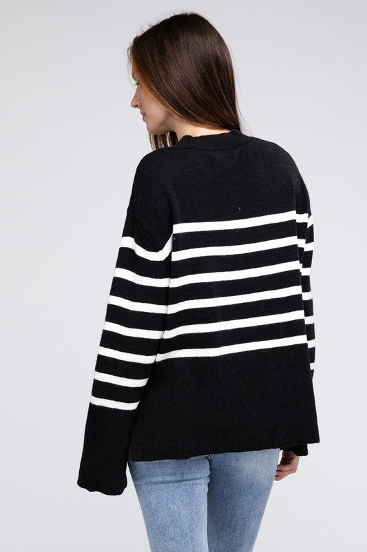 Elise - Ribbed Hem Stripe Sweater