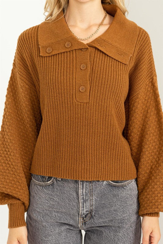 Sally - Wide Collar Button Front Sweater