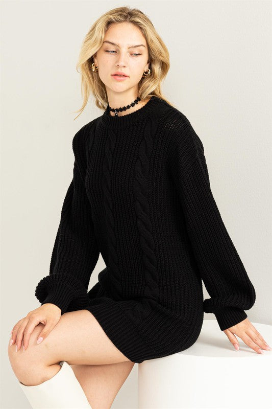 Amelia - Cable-Knit Ribbed Mini Sweater Dress