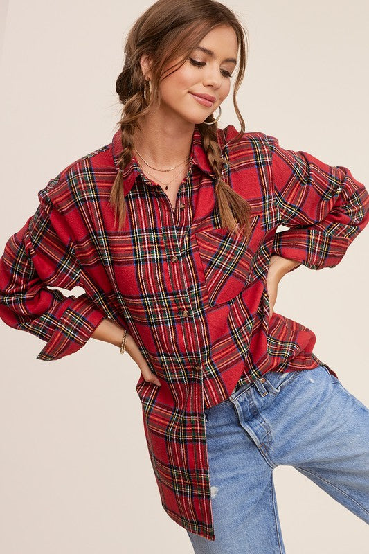 Avril - Red Plaid Button Down Shirt