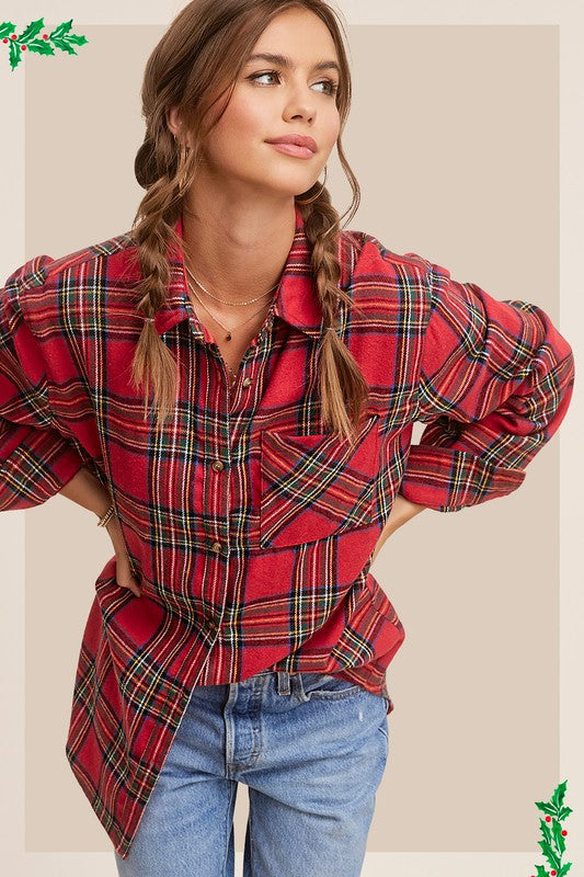 Avril - Red Plaid Button Down Shirt