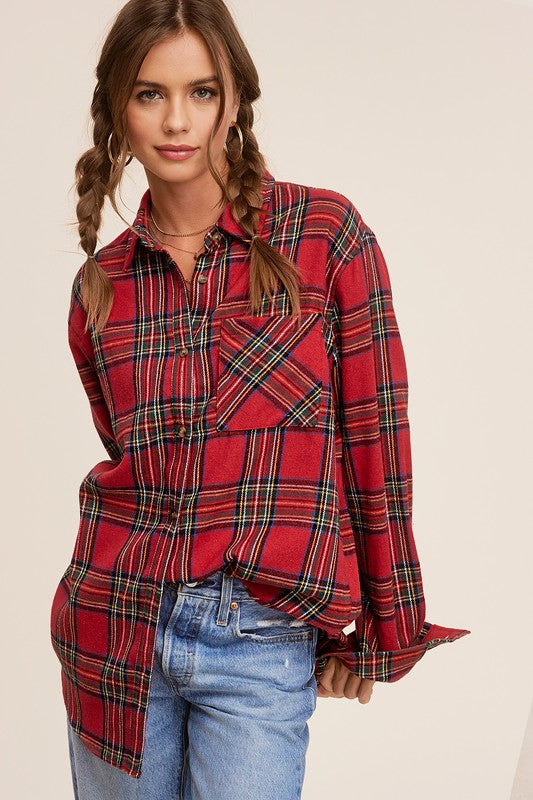 Avril - Red Plaid Button Down Shirt