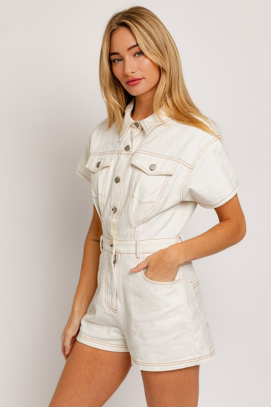 Brittany - Short Sleeve Denim Romper