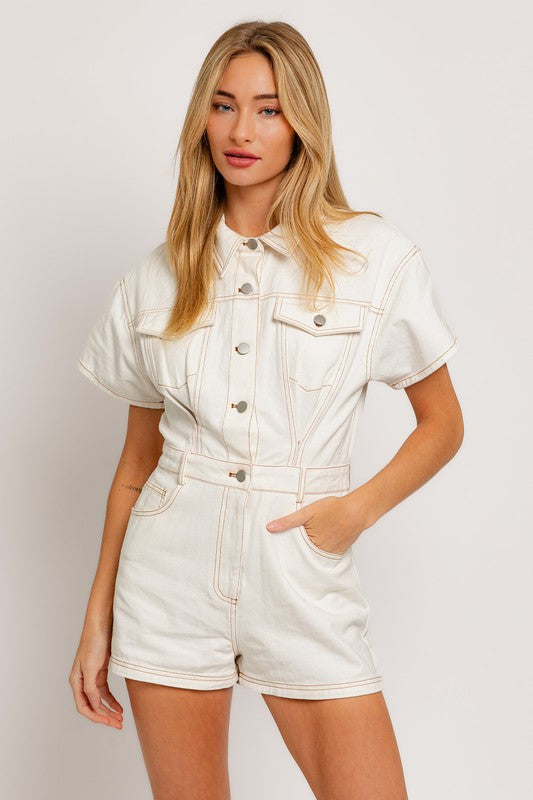 Brittany - Short Sleeve Denim Romper