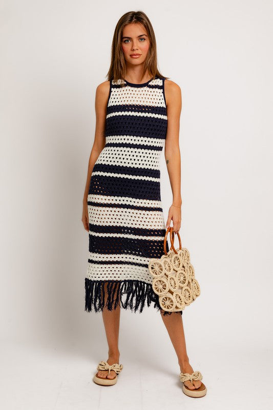 Maria - Sleeveless Crochet Effect Sweater Dress