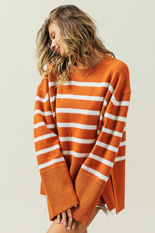 Elise - Ribbed Hem Stripe Sweater